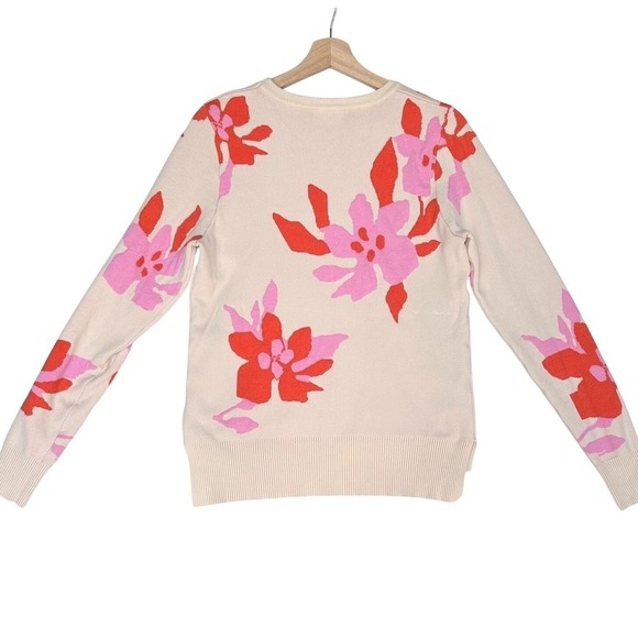 THML Pink Orange Floral Sweater Womens Small Cream Pullover Knit Long Sleeve - Picture 10 of 11